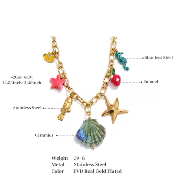 Golden Ocean Charm 18K Gold Stainless Steel Waterproof Necklace - Picture 10 of 15